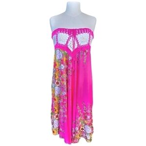 CONVERTIBLE Crochet Top Pink Floral Midi Dress Maxi Skirt Size M